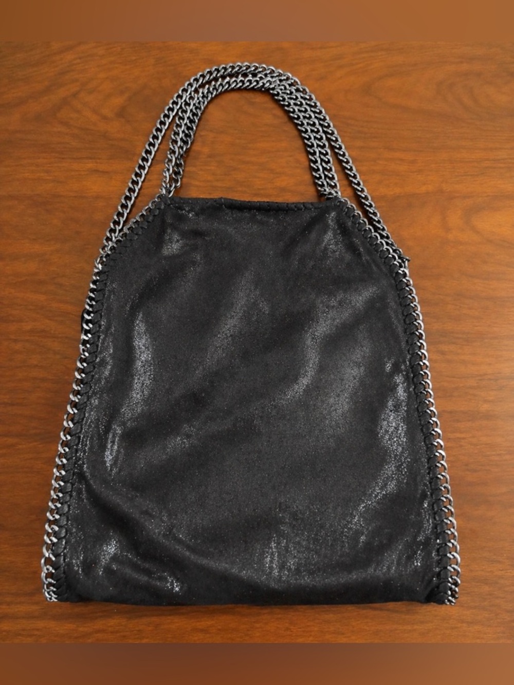 Black Three Chain Trim Tote Shaggy Deer Faux Leather Shoulder Bag